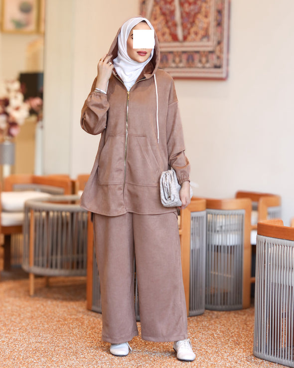 Hooded Chamois Zip Set – Mocha