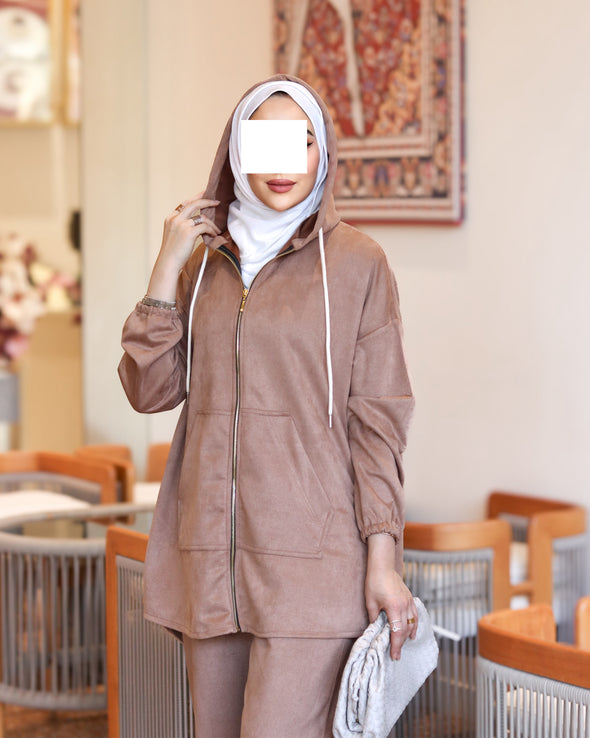 Hooded Chamois Zip Set – Mocha
