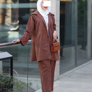 Chamois Buttoned Jacket Set – Rust Brown