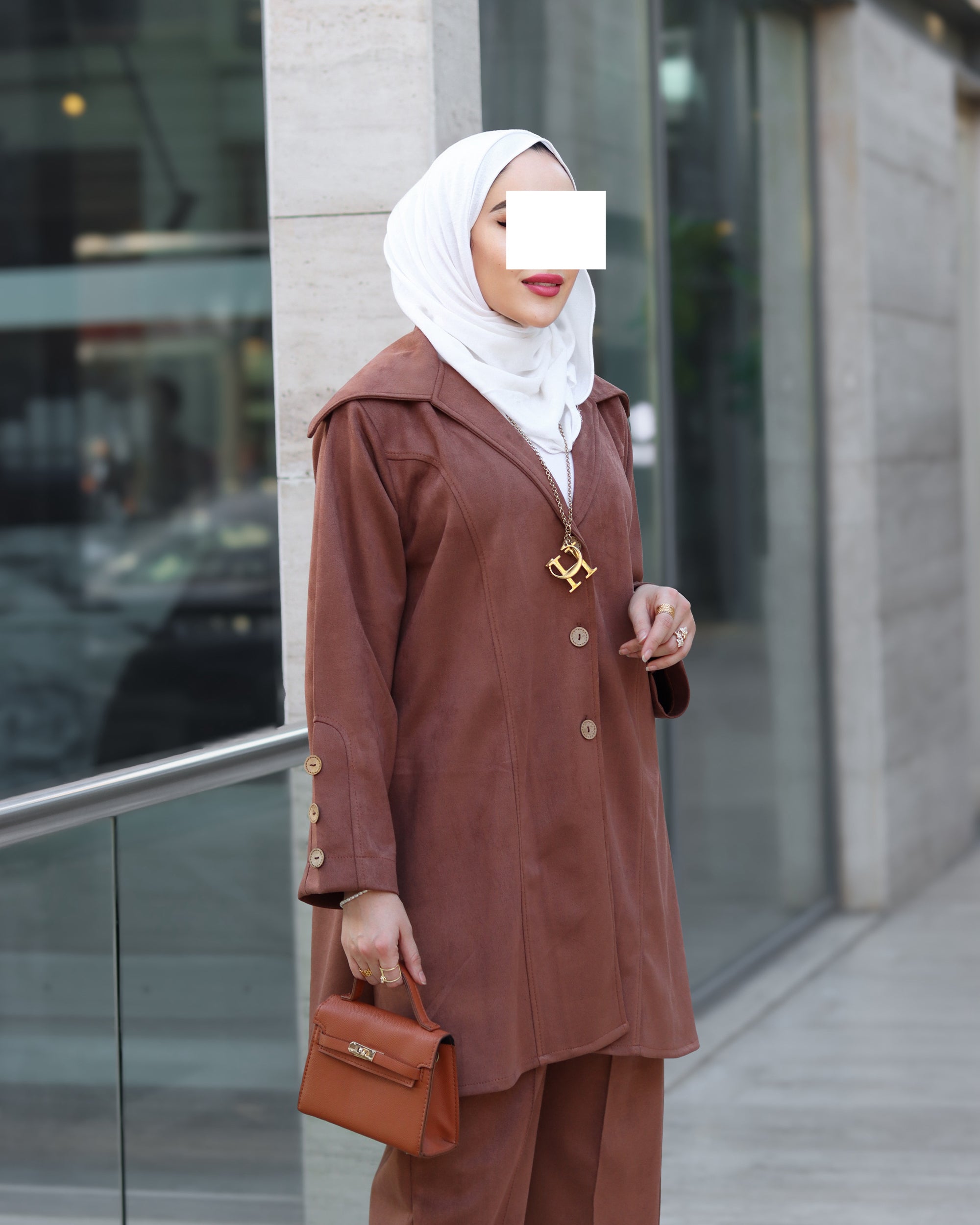 Chamois Buttoned Jacket Set – Rust Brown