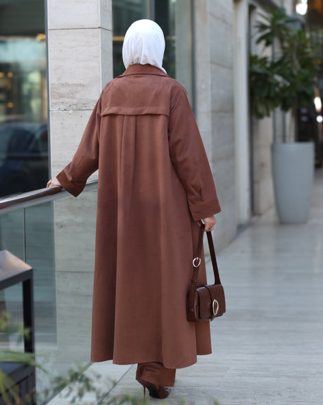 Lace-Up Chamois Coat Set – Mocha Brown