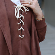 Lace-Up Chamois Coat Set – Mocha Brown