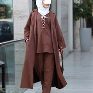 Lace-Up Chamois Coat Set – Mocha Brown