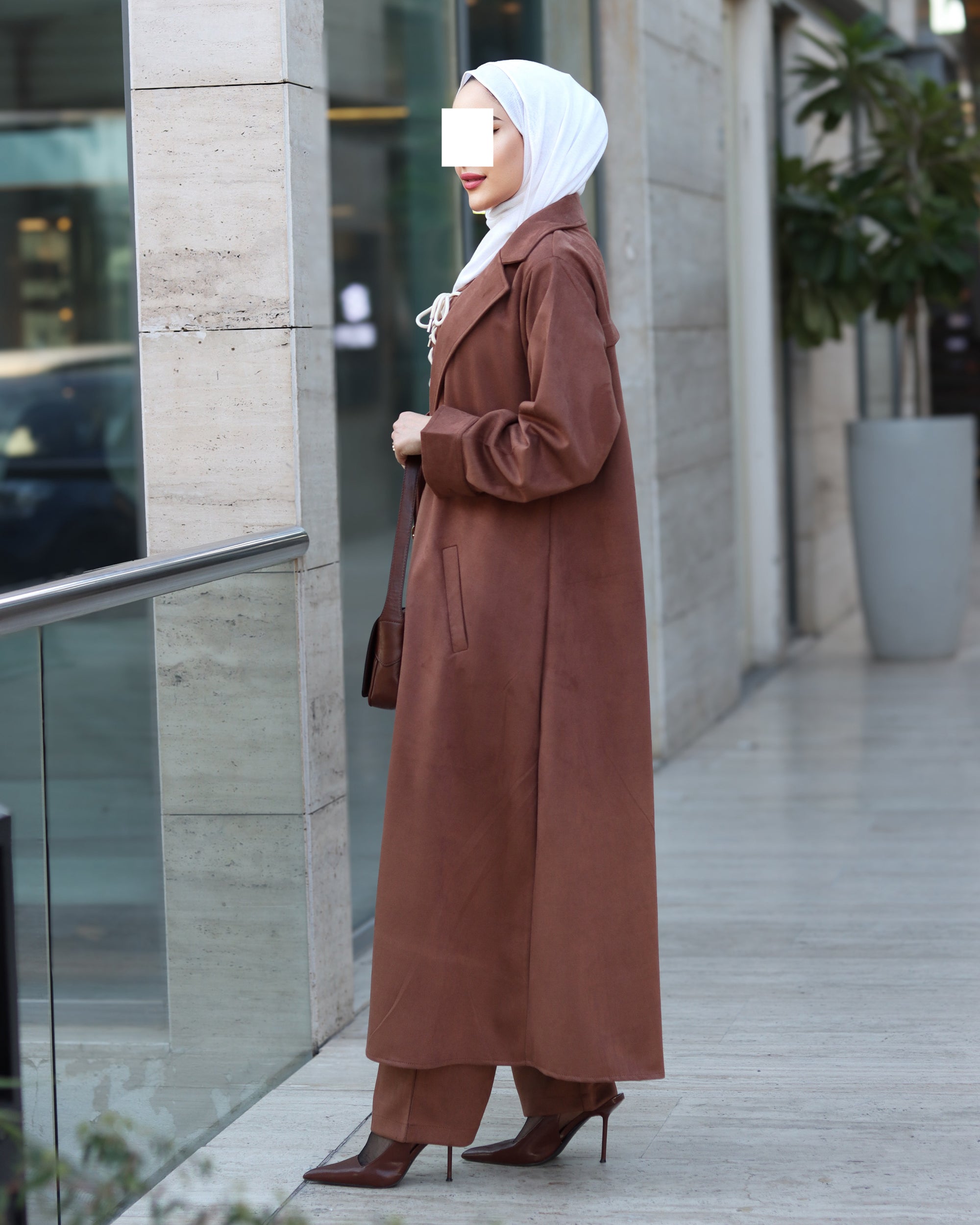 Lace-Up Chamois Coat Set – Mocha Brown