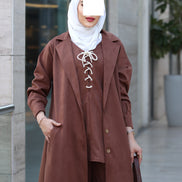 Lace-Up Chamois Coat Set – Mocha Brown