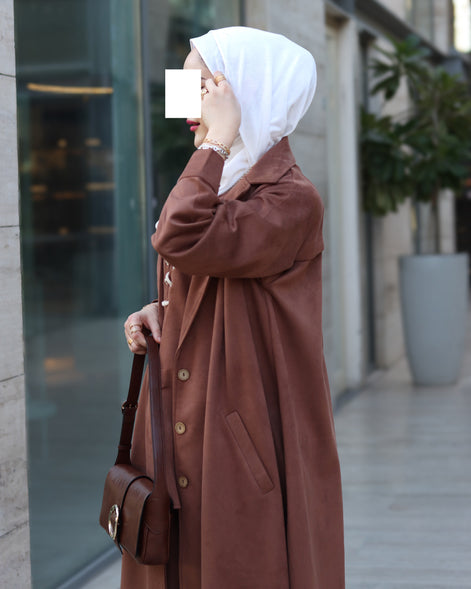 Lace-Up Chamois Coat Set – Mocha Brown