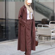 Single-Button Chamois Coat Set – Brown