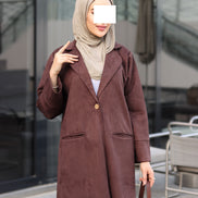 Single-Button Chamois Coat Set – Brown