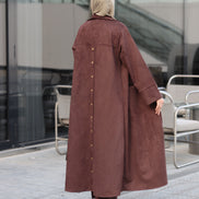 Single-Button Chamois Coat Set – Brown