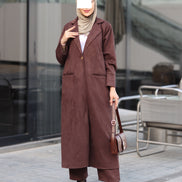 Single-Button Chamois Coat Set – Brown