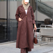 Single-Button Chamois Coat Set – Brown