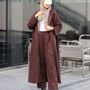 Single-Button Chamois Coat Set – Brown