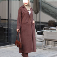 Single-Button Chamois Coat Set – Brown