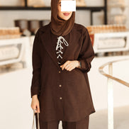 Lace-Up Chamois Jacket Set – Dark Brown