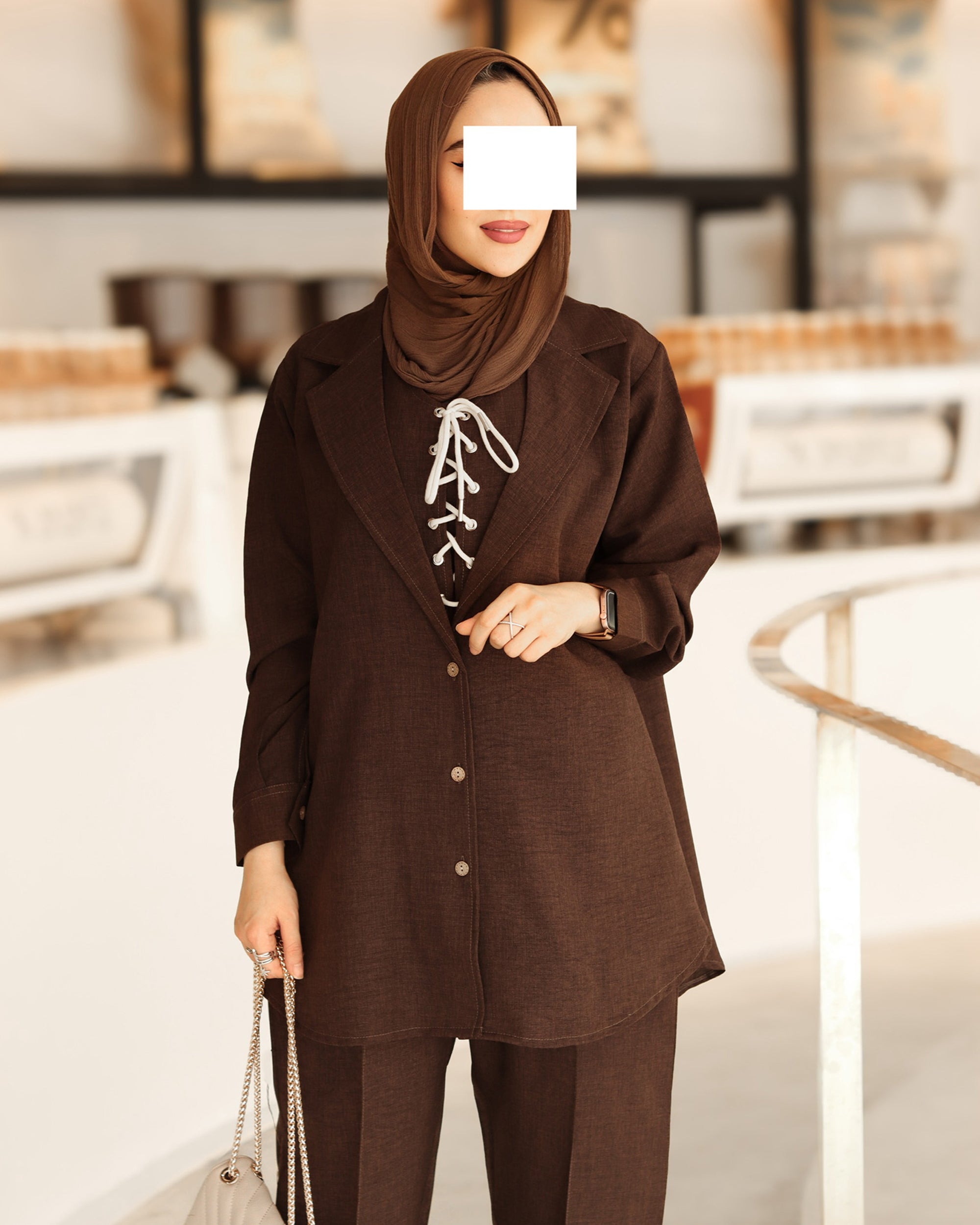 Lace-Up Chamois Jacket Set – Dark Brown