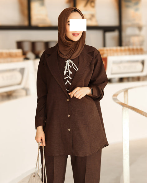 Lace-Up Chamois Jacket Set – Dark Brown