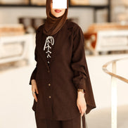 Lace-Up Chamois Jacket Set – Dark Brown