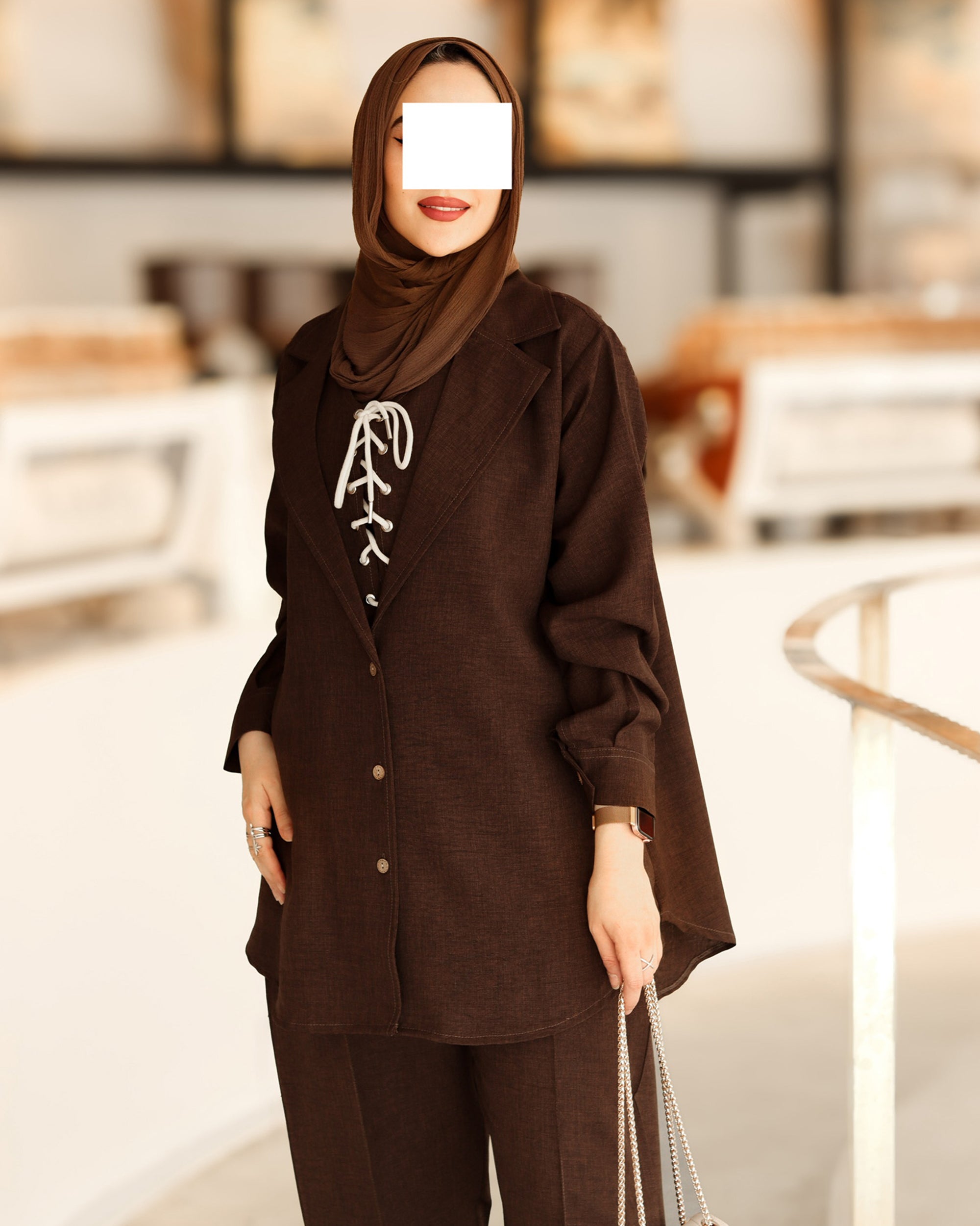 Lace-Up Chamois Jacket Set – Dark Brown