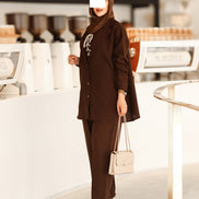 Lace-Up Chamois Jacket Set – Dark Brown