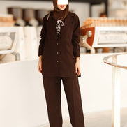 Lace-Up Chamois Jacket Set – Dark Brown