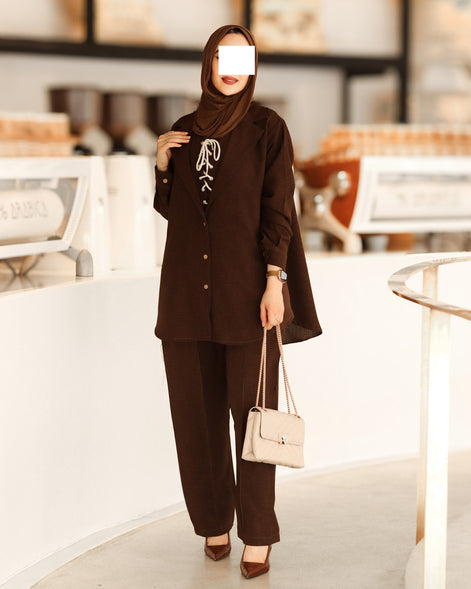 Lace-Up Chamois Jacket Set – Dark Brown