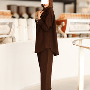 Lace-Up Chamois Jacket Set – Dark Brown