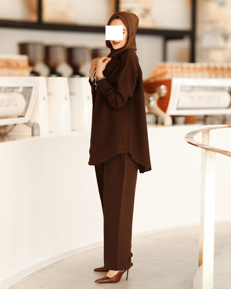 Lace-Up Chamois Jacket Set – Dark Brown