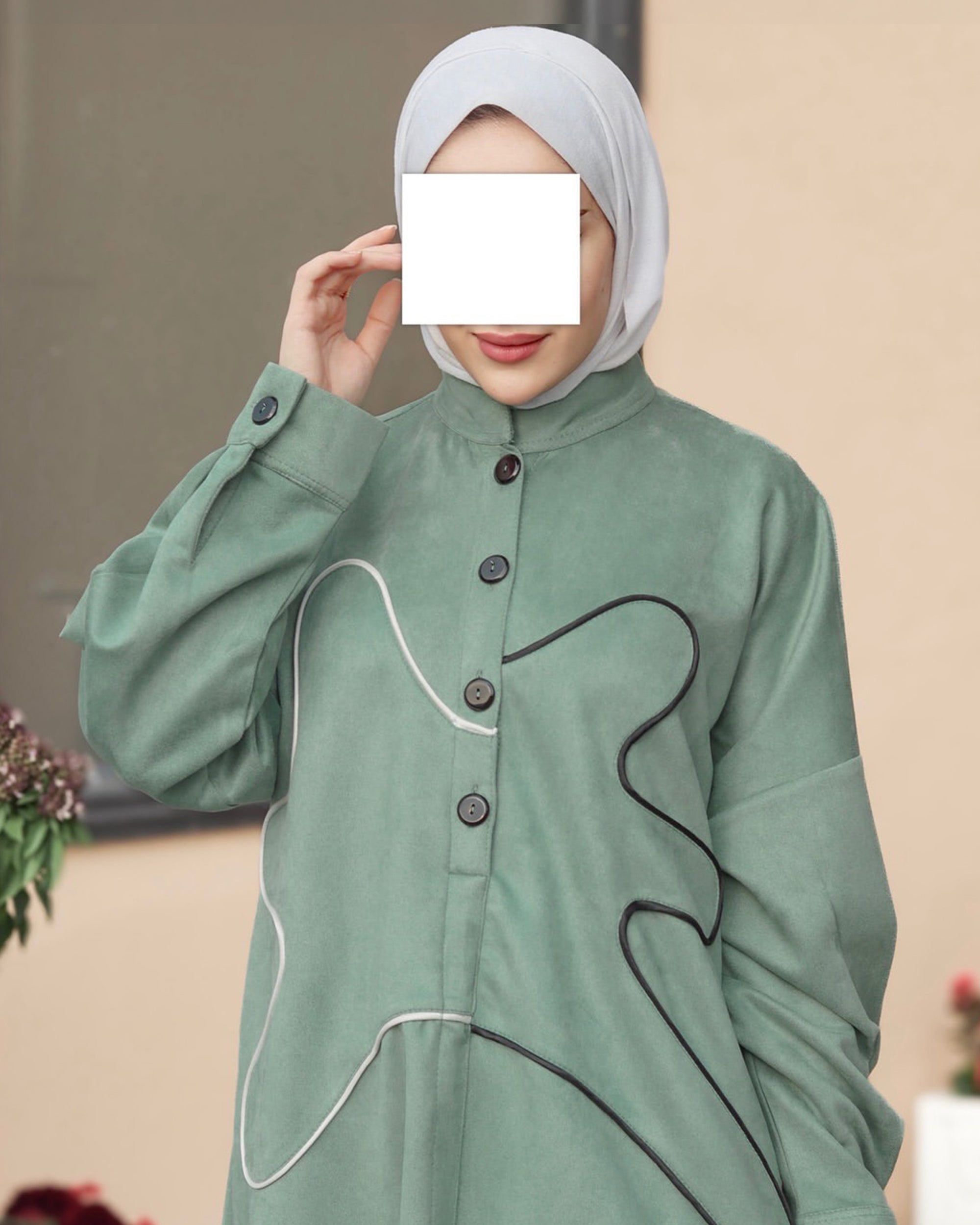 Abstract Line Chamois Nafnouf – Sage Green