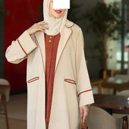 Contrast Trim Chamois Coat Set – Cream