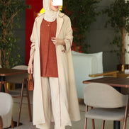 Contrast Trim Chamois Coat Set – Cream