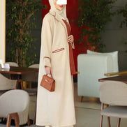 Contrast Trim Chamois Coat Set – Cream