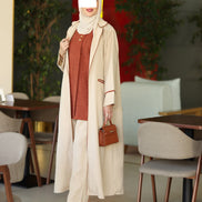 Contrast Trim Chamois Coat Set – Cream