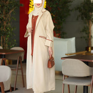 Contrast Trim Chamois Coat Set – Cream