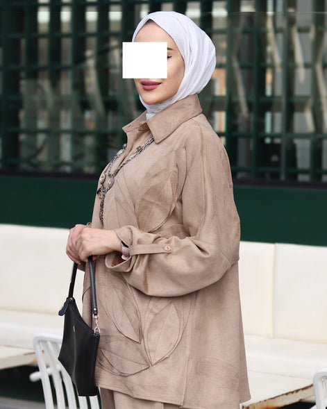 Textured Leaf Chamois Set – Taupe