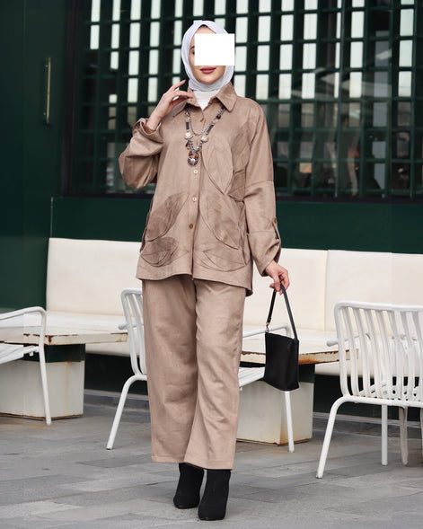 Textured Leaf Chamois Set – Taupe