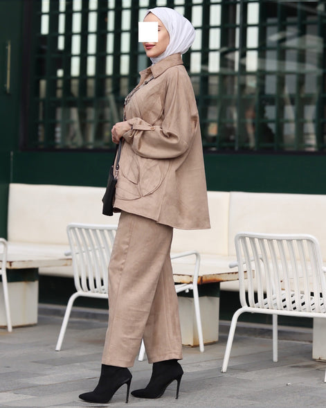 Textured Leaf Chamois Set – Taupe