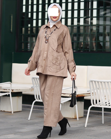 Textured Leaf Chamois Set – Taupe