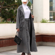 Textured Leaf Chamois Coat Set – Charcoal Grey