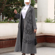 Textured Leaf Chamois Coat Set – Charcoal Grey