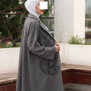 Textured Leaf Chamois Coat Set – Charcoal Grey