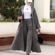 Textured Leaf Chamois Coat Set – Charcoal Grey