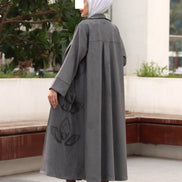 Textured Leaf Chamois Coat Set – Charcoal Grey