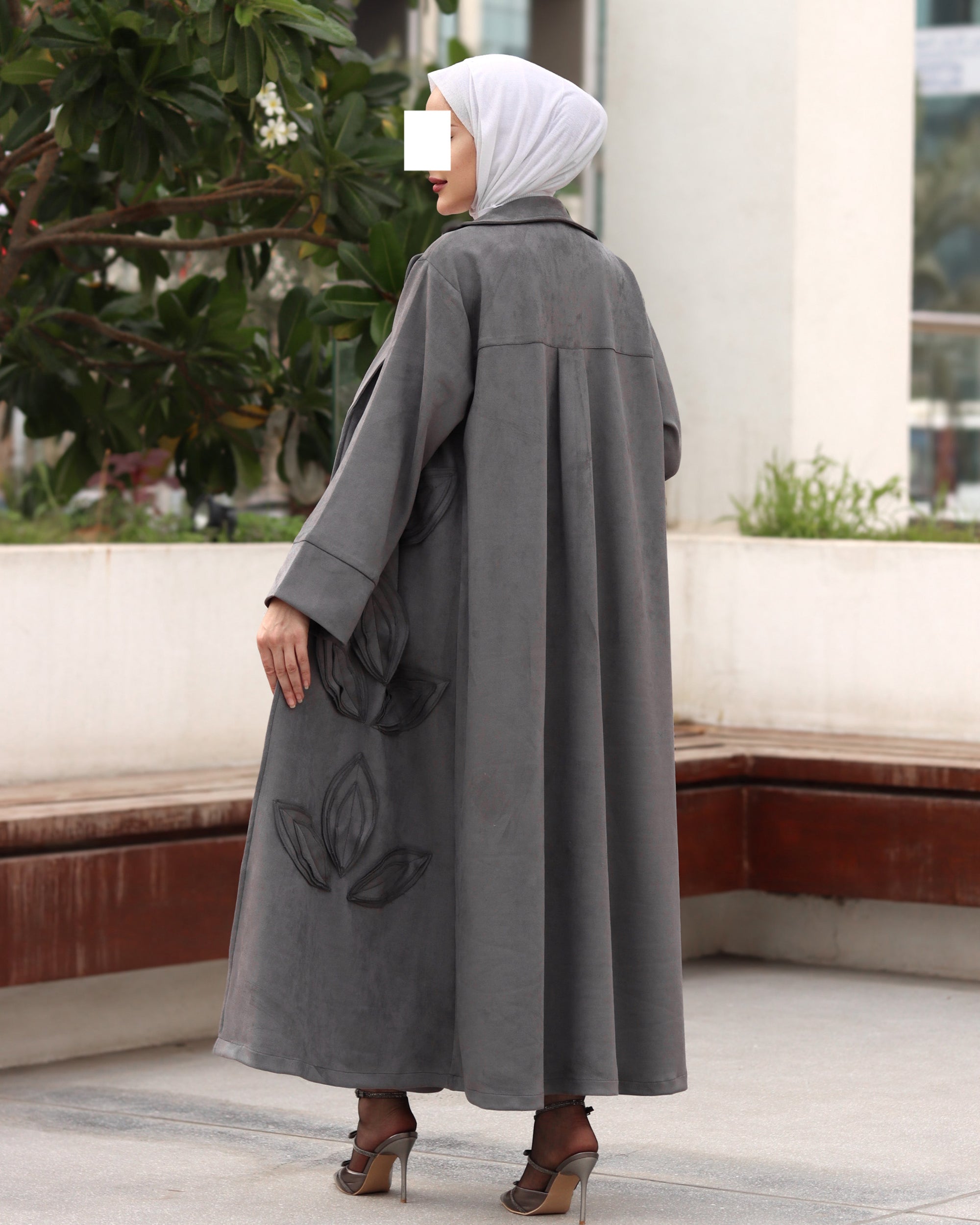 Textured Leaf Chamois Coat Set – Charcoal Grey