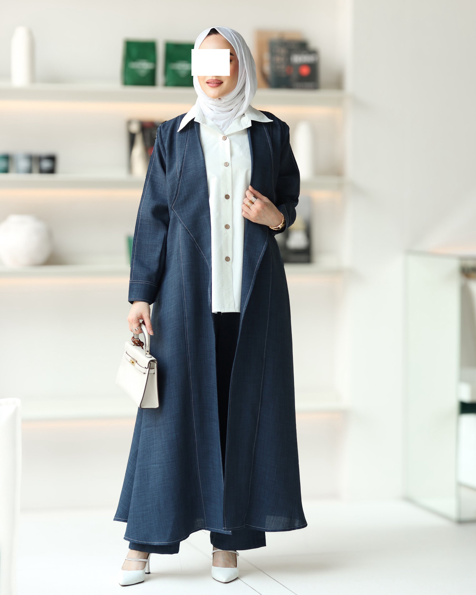 Structured Chamois Coat Set – Navy