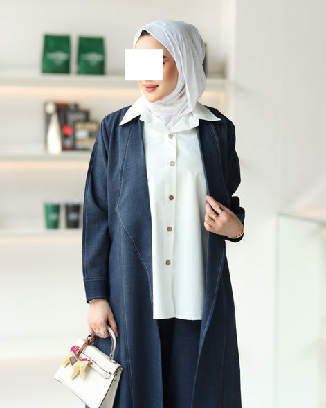 Structured Chamois Coat Set – Navy