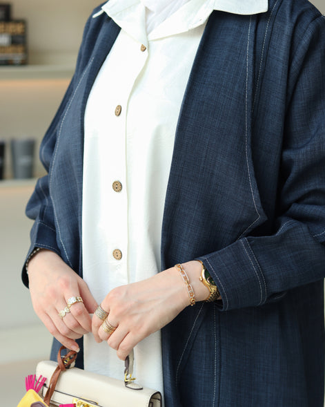 Structured Chamois Coat Set – Navy