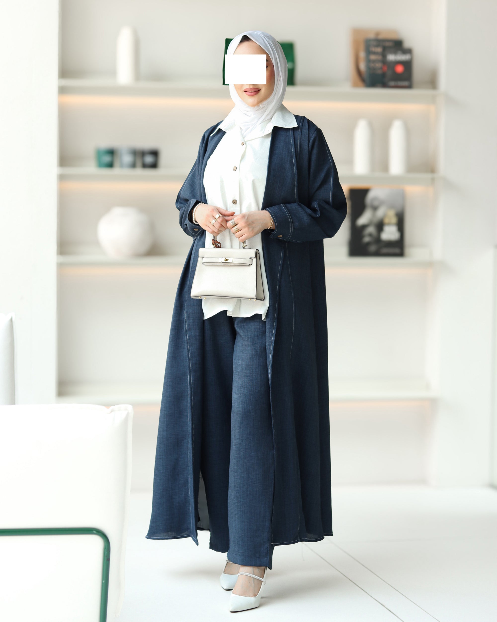 Structured Chamois Coat Set – Navy