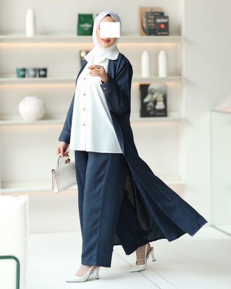 Structured Chamois Coat Set – Navy