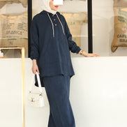 Hooded Linen Relax Set – Navy