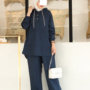 Hooded Linen Relax Set – Navy